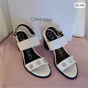 Calvin Klein Nicholatta Box Heel White Sandals